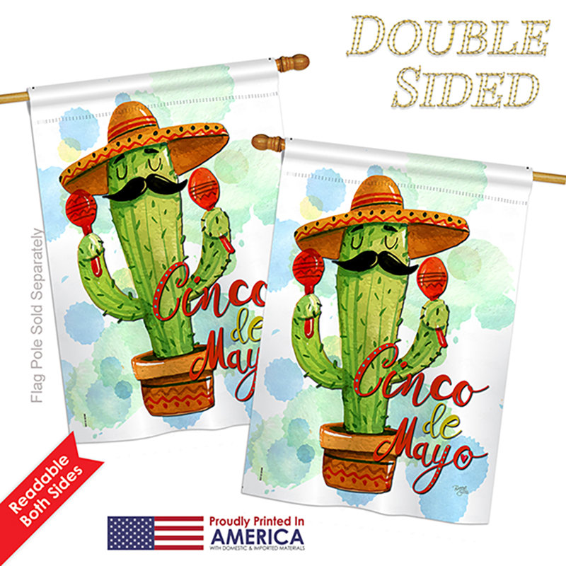 Cinco de 2 côtés en polyester 40 x 28 po mr cactus de mayo drapeau maison