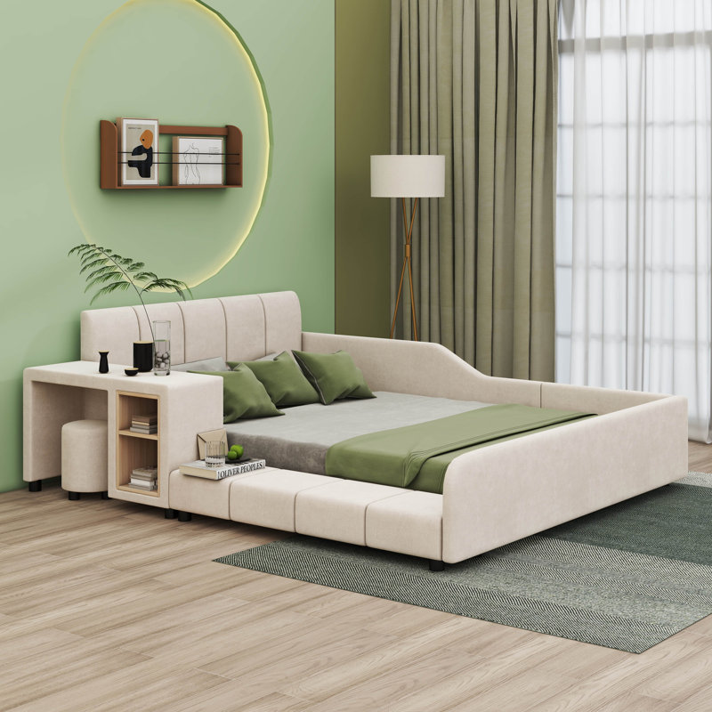 Lit rembourré avec rangement Venie, Beige