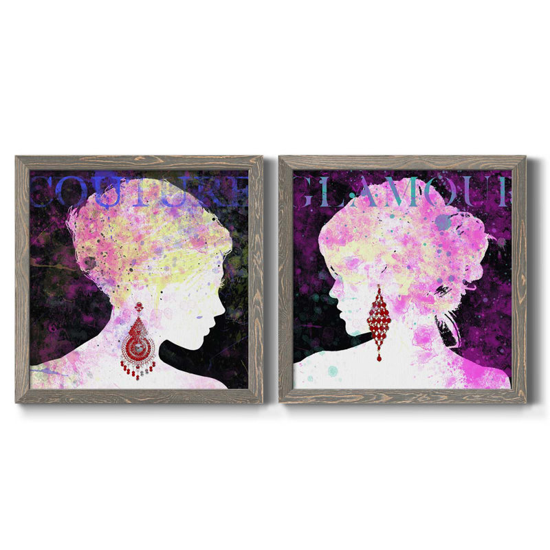Couture - Ensemble de 2 peintures sur toile encadrées, Encadré gris, H 27,5 po x l 55 po x P 1,5 po