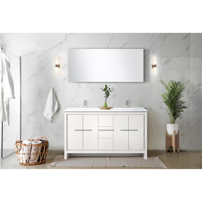 60 In. W X 20 D White Bath Vanity, Quartz Countertop, Brushed Nickel Faucet, 55 Mirror - To Stains And Construction Vanity With Top, Faucet Long-lasting Stain-