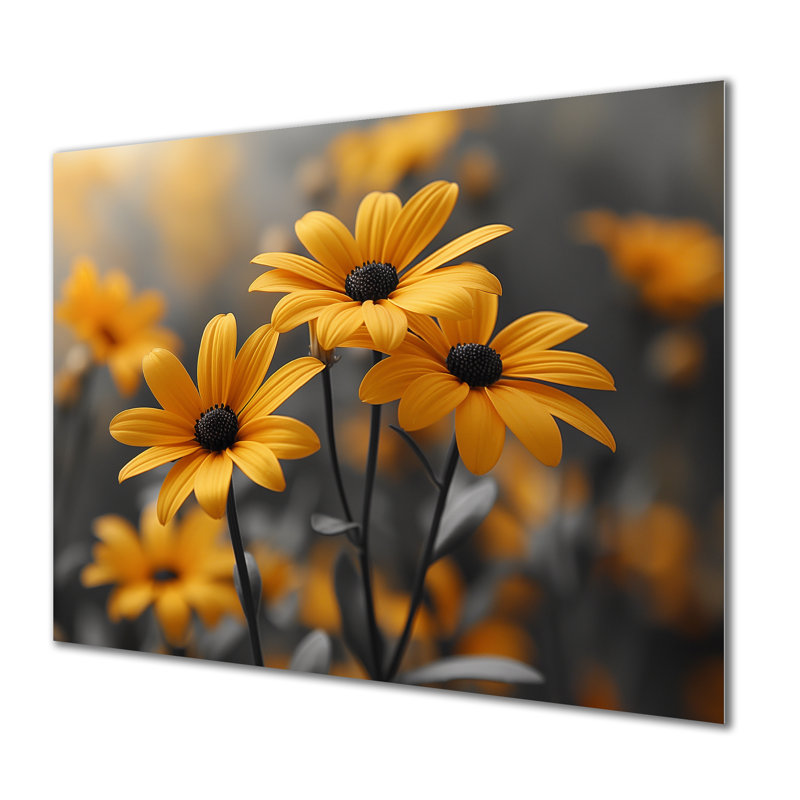 Monochromes jaunes et noirs, fleurs de la forêt I - marguerites, art mural, Métal, H 12 po x l 20 po