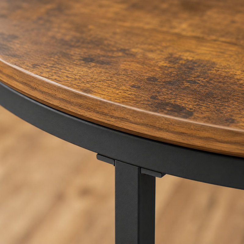 Ensemble de tables basses rustiques, plateaux ronds en bois, cadres en acier