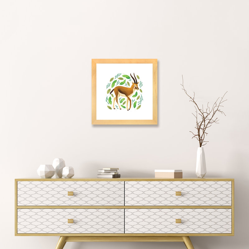Safari Cuties Gazelle - impression d'art graphique, H 16 po x l 16 po x p 1 po, Papier encadré de bois naturel