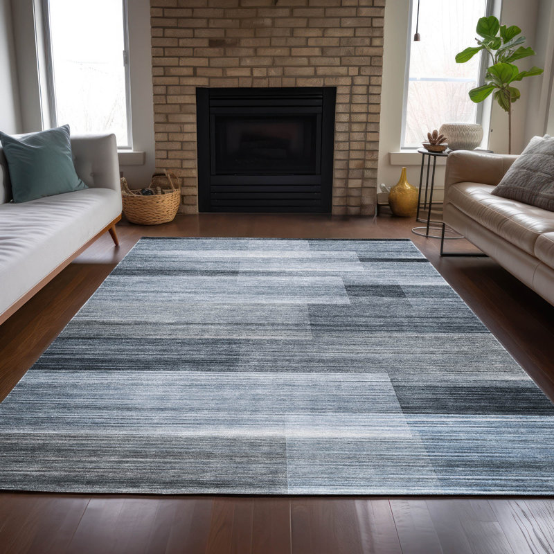 Machine Washable Indoor/Outdoor Xhevrie Denim Rug, Rectangle 2 pi 6 po x 3 pi 10 po