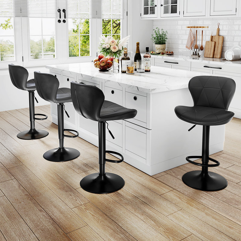 Bar Stools Set Of 4, Adjustable Pu Leather Swivel Barstools,Counter Stools With Back And Footrest,Counter Height Barstools For Bar, Kitchen,Dining,Entertainment Center,Black