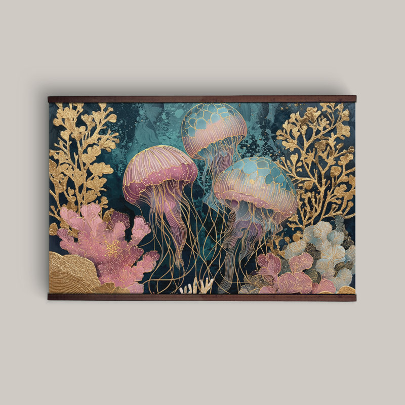 Reproduction d'art de luxe méduse tapissier océan côtier, H 32 po x l 48 po