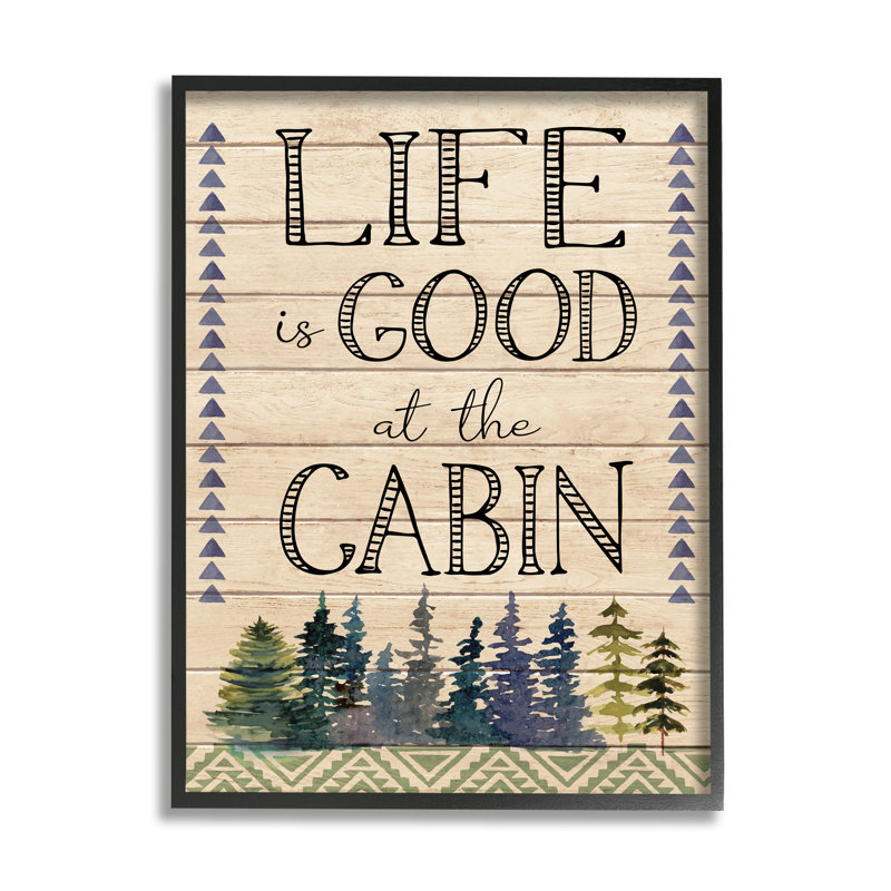 «Life Good at the Cabin» géométrique - cadre flottant, impression sur bois, Giclée encadrée noir minuit