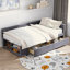Lit plateforme simple tapissier en forme de L avec rangement et tiroirs-420670111