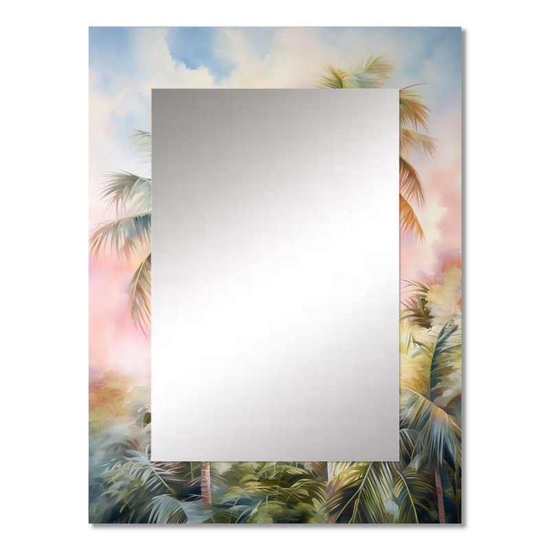 Palmiers, coucher de soleil romantique III - palmiers, miroir mural unique, art traditionnel imprimé, 32 po x 24 po