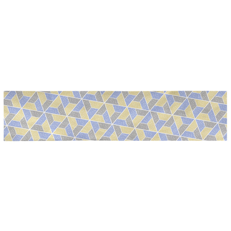 Chemin de table Avicia, 90 po x 16 po, Polyester, Bleu / jaune / gris