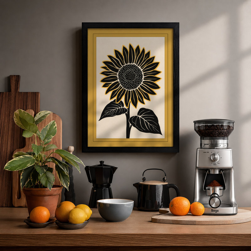 Bold Sunflower Botanical - Print, Black, A4 - 29.7 x 21.0 cm