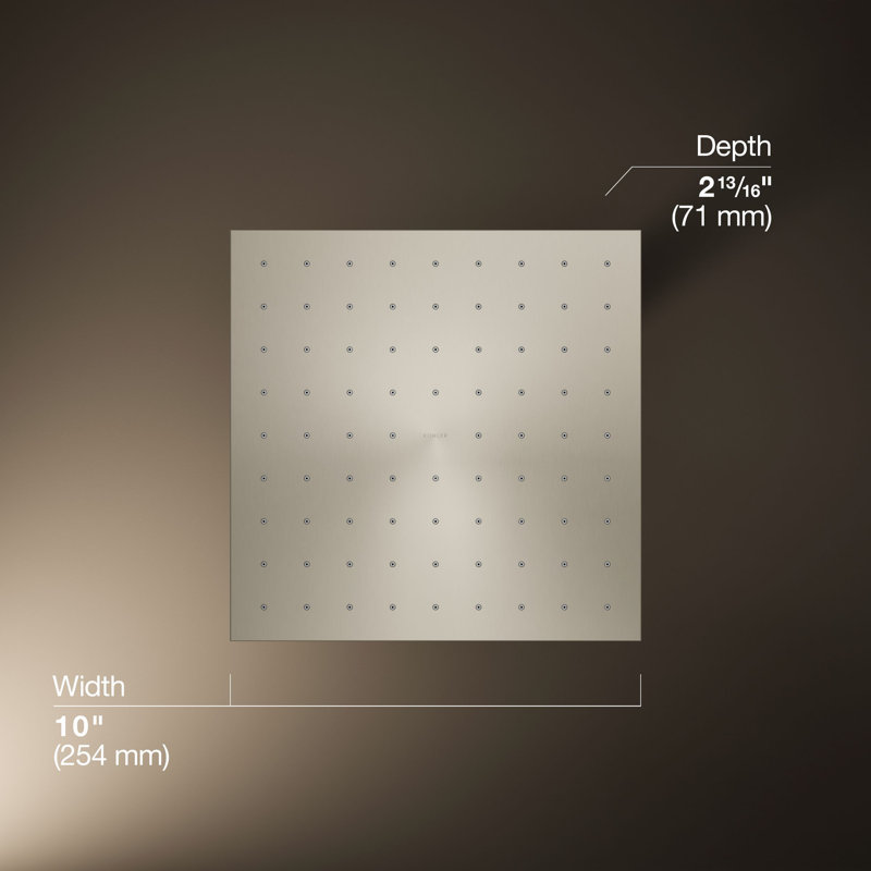 Contemporary Multi Function Rain Shower Head, Vibrant Brushed Nickel, Square, 1.75 GPM