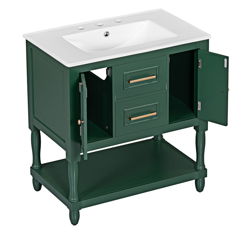 Meuble-lavabo de salle de bain avec comptoir d'évier, Vert, Or/argent