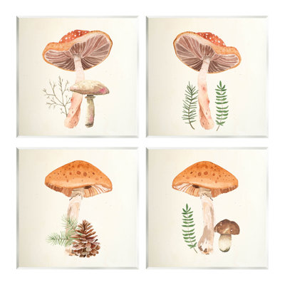 "Woodland Mushroom Botanical Sprouts", ensemble de 4 plaques murales par Lucca Sheppard