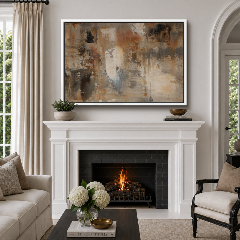 Abstrait, nuances neutres et neutres, impression sur toile encadrée, H 16 po x l 24 po x P 1,5 po, Cadre flottant blanc