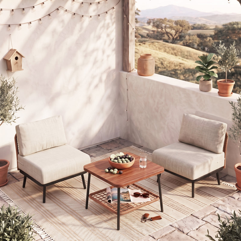 Benno 3-Piece Modular Patio Conversation Set with 2 Armless Sofas and Coffee Table 