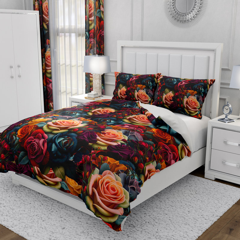 Floral Duvet Cover, King Duvet Cover + 2 King Shams