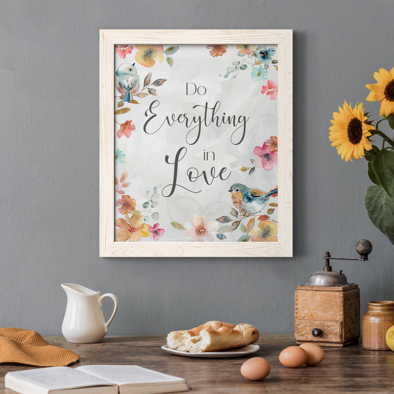 «Spring Bird Love», art textuel sur toile, H 31,5 po x l 23,5 po x P 1,5 po, Blanc