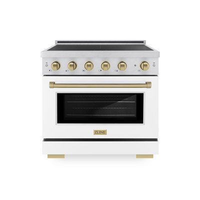 ZLINE Autograph 36 in. Satin Stainless Paramount Induction Range with White Door & Gold Accents