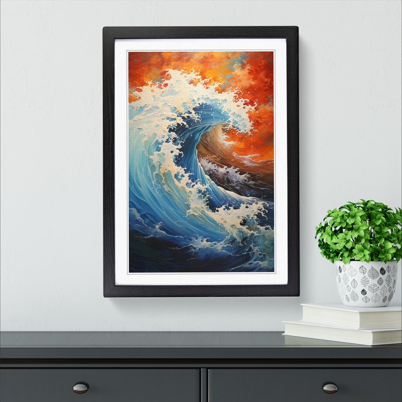 Wave Japanese Action Painting No.2 - Framed Print, 64cm H x 46cm W x 2cm D, Black