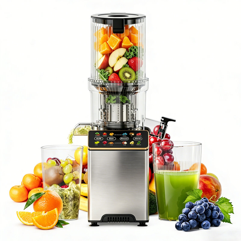 Extracteur de jus à pressage à froid lent WHALL, panneau de commande tactile avec modes doux et dur, goulotte d'alimentation extra-large de 4,35 po, fonction anti-colmatage inversée, extracteur de jus de comptoir 200 W