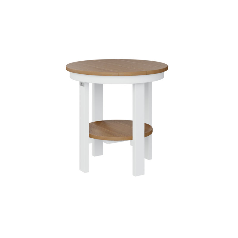 Outdoor Round End Dining Table, 29" H x 21.5" W x 21.5" D, Weatherwood/White