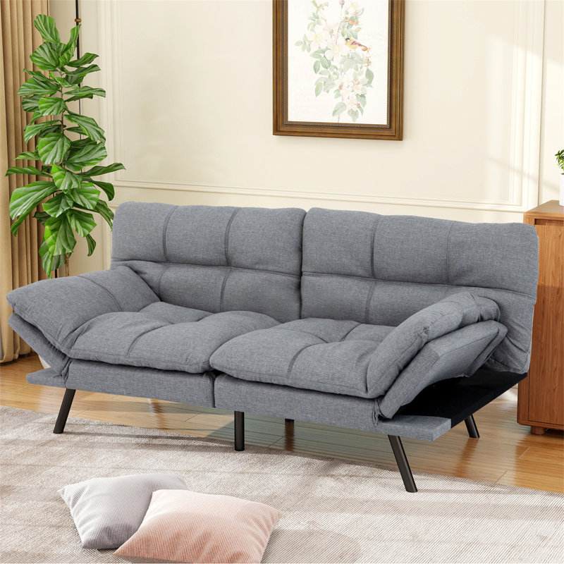 71" Convertible Futon Couch Sofa Bed, Sliver Gray