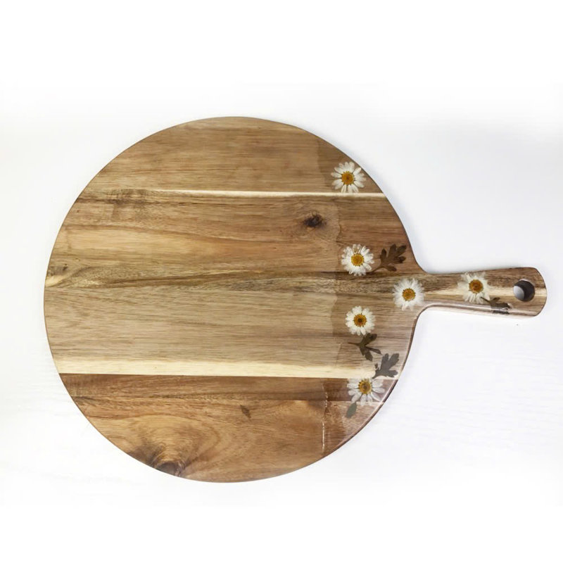 Vwoox Acacia Round Cutting Board With Epoxy Flower Design