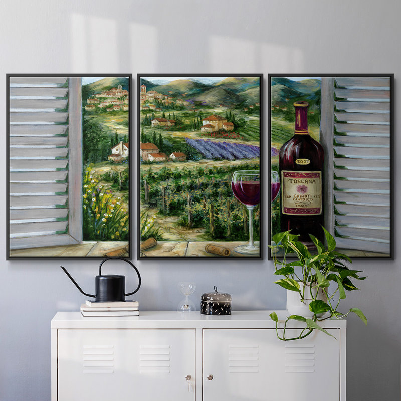 «Tuscan Red and Vineyard», reproduction sur toile 3 pièces, H 40 po x l 78 po x P 2 po, Noir