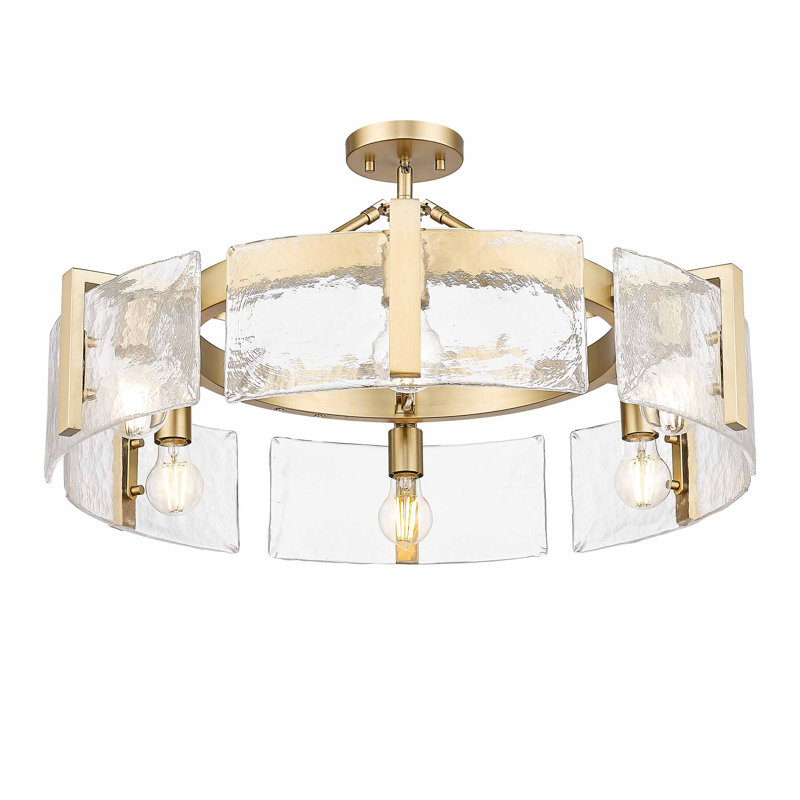 Hickmon 6-Light Semi-Flush with Hammered Water Glass Shade, Brushed Champagne Bronze