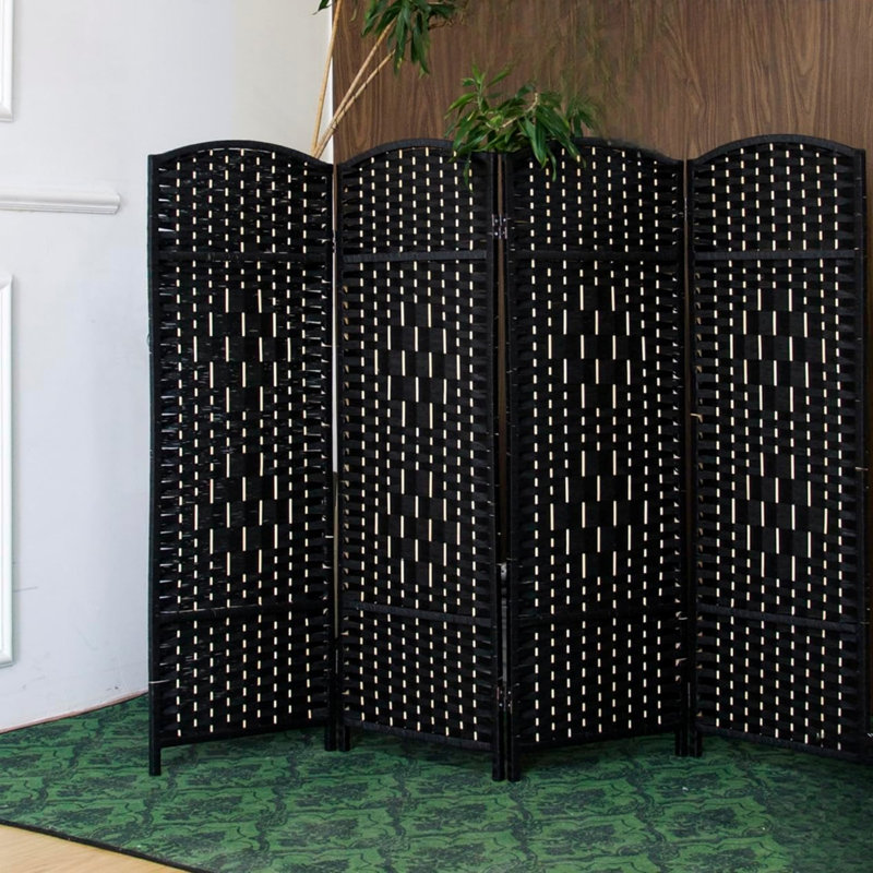 4 Panel Short Rattan Room Divider, Double Sided Folding Screen, Brown, 120cm