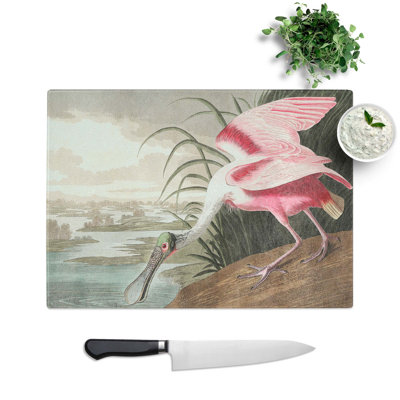 Tempered Glass Roseate Spoonbill by John James Audubon Chopping Board