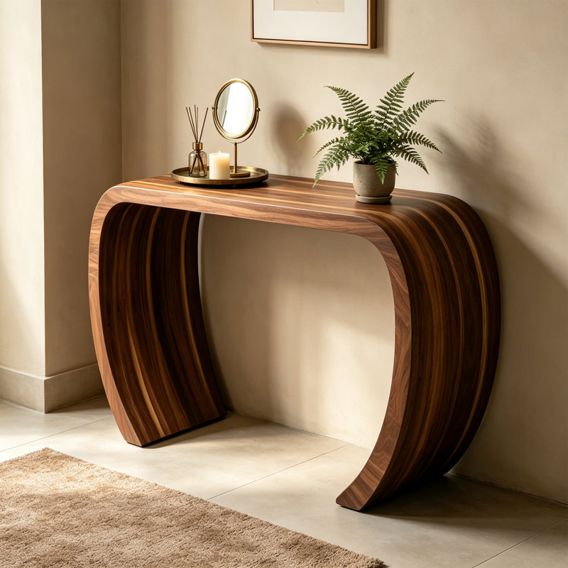 Console moderne en bois massif brun noyer