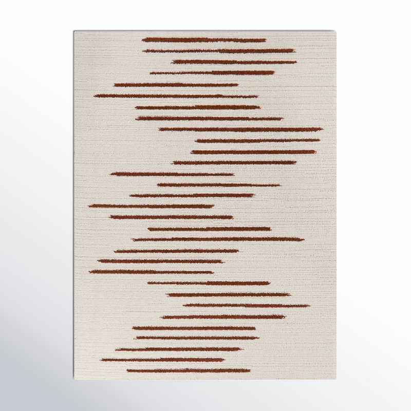 Cat Striped Area Rug in Rust/White, Rectangle 5'3" x 7'