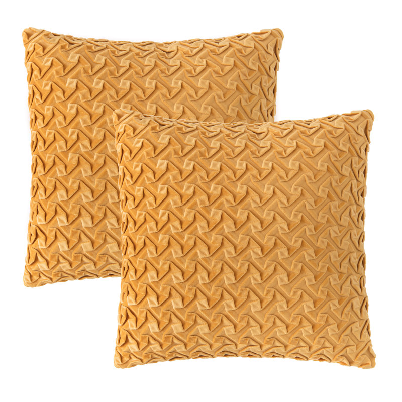 Golden Pleated Velvet 18" Euro Throw Pillow Covers - Set of 2