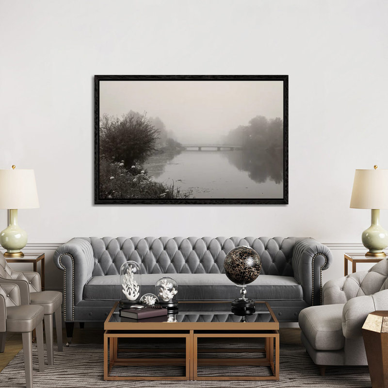 River Amper In Fog by Lena Weisbek - Floater Frame Print on Canvas, Black Framed