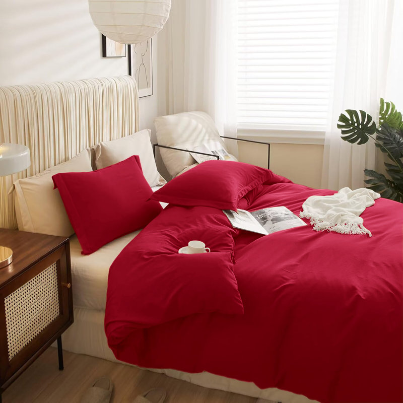 Ultra Soft 3-Piece Dyed Duvet Cover Set With Pillowcases, Double Duvet Cover + 2 Standard Pillowcases, Burgundy