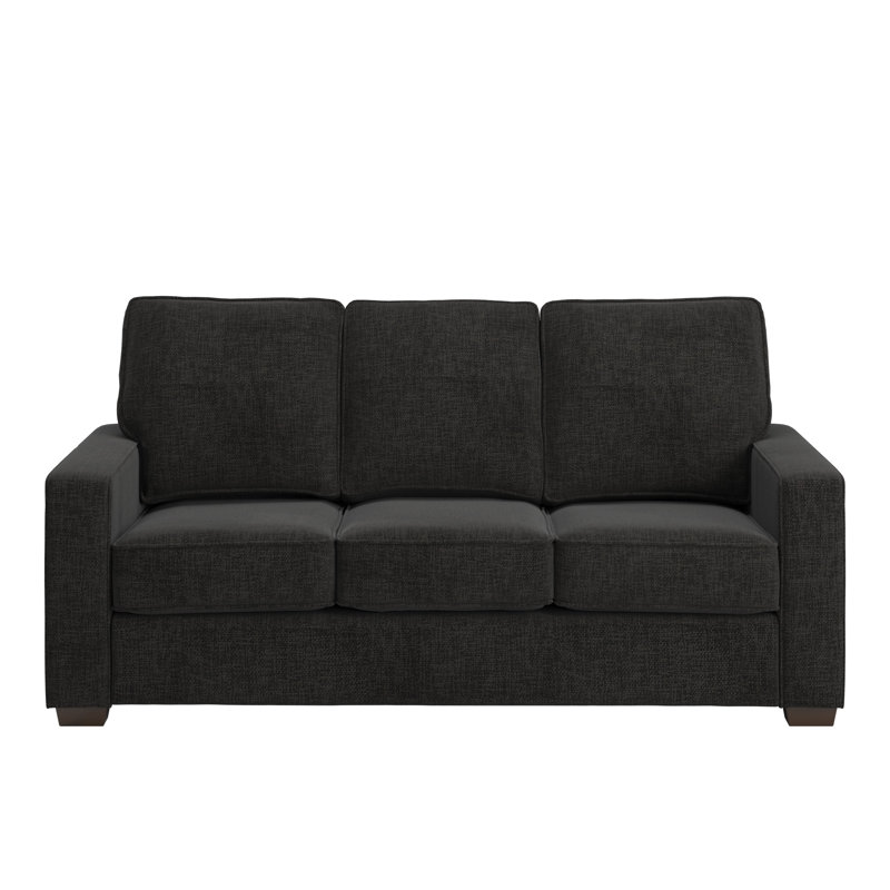 Beaulah Modern Fabric Upholstered Square Arm Sofa, Black Woven
