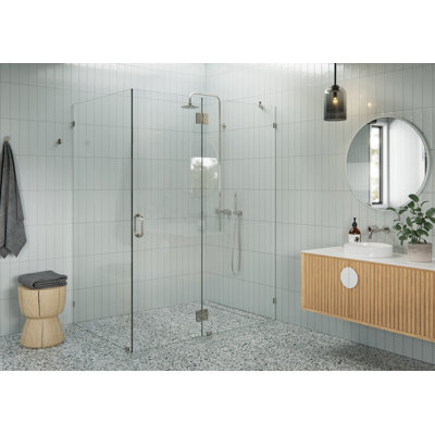 Halo 59 in. x 39 in. x 78 in. 90-degree Fully Frameless Glass Hinged Shower Enclosure