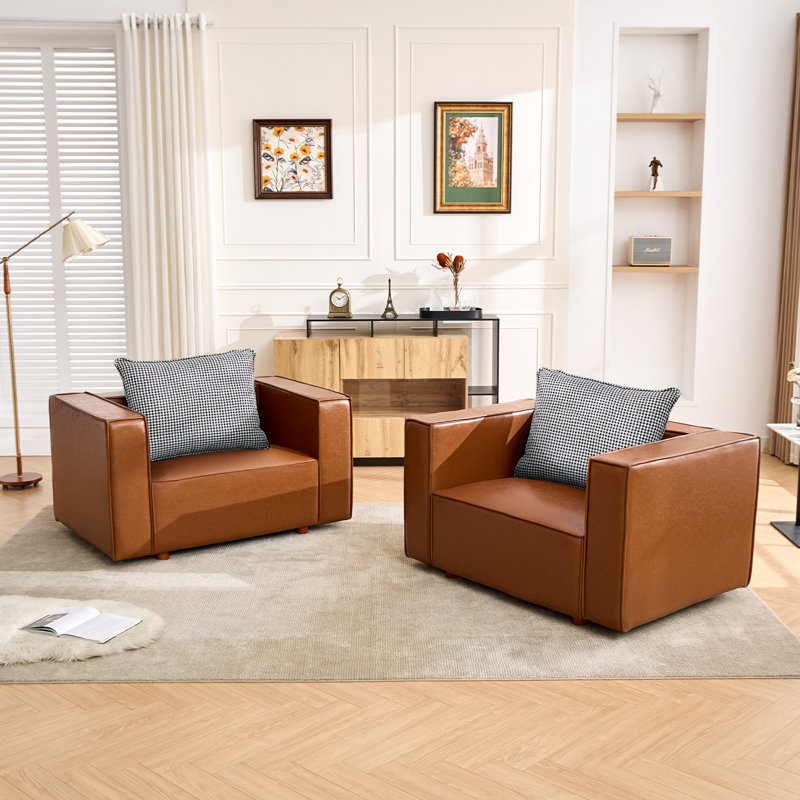 50” W Leather Accent Armchair(Set Of 2), Brown