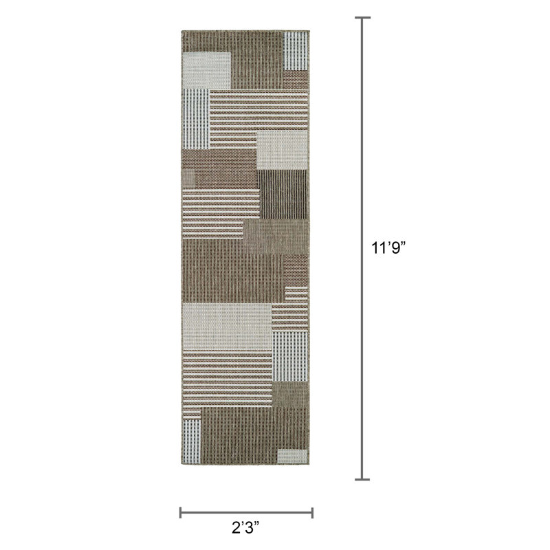 Tapis d'intérieur à motif géométrique sable gris Veun Performance, Tapis de couloir 2 pi 3 po x 11 pi 9 po