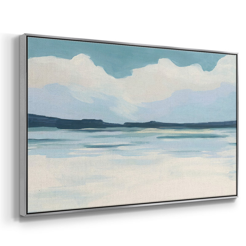 Cream Coastline I, reproduction d'art sur toile, H 25 po x l 37 po x P 2 po, Encadrement argenté