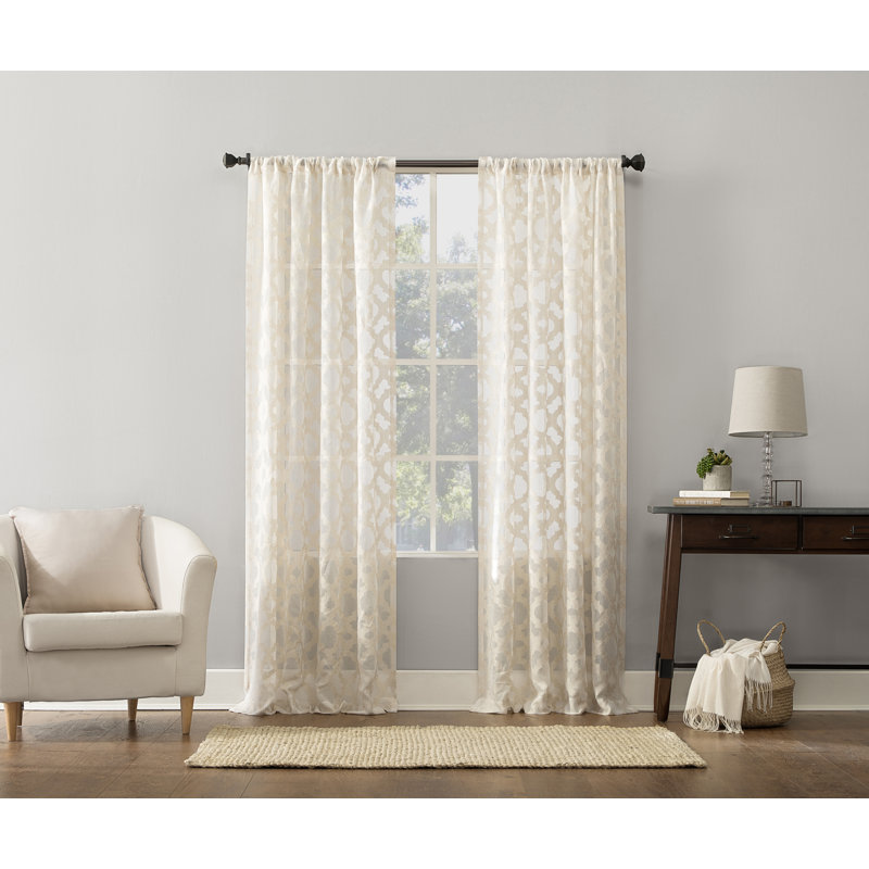 Anuel Trellis Jacquard Sheer Rod Pocket Curtain Panel, Cream, 52" W x 95" L