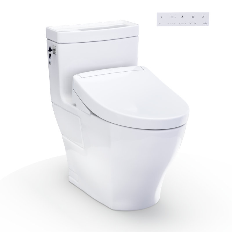 TOTO® WASHLET+® Aimes One-Piece Elongated 1.28 GPF Toilet and WASHLET S5 Bidet Seat, Cotton White - MW6263446CEFG#01