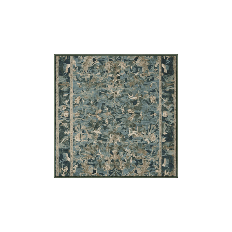 Machine Washable Green Area Rug, Square 4'
