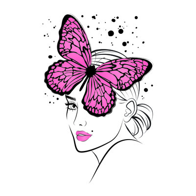 Lady Butterfly Pink 1 Piece Wrapped Canvas Wall Art