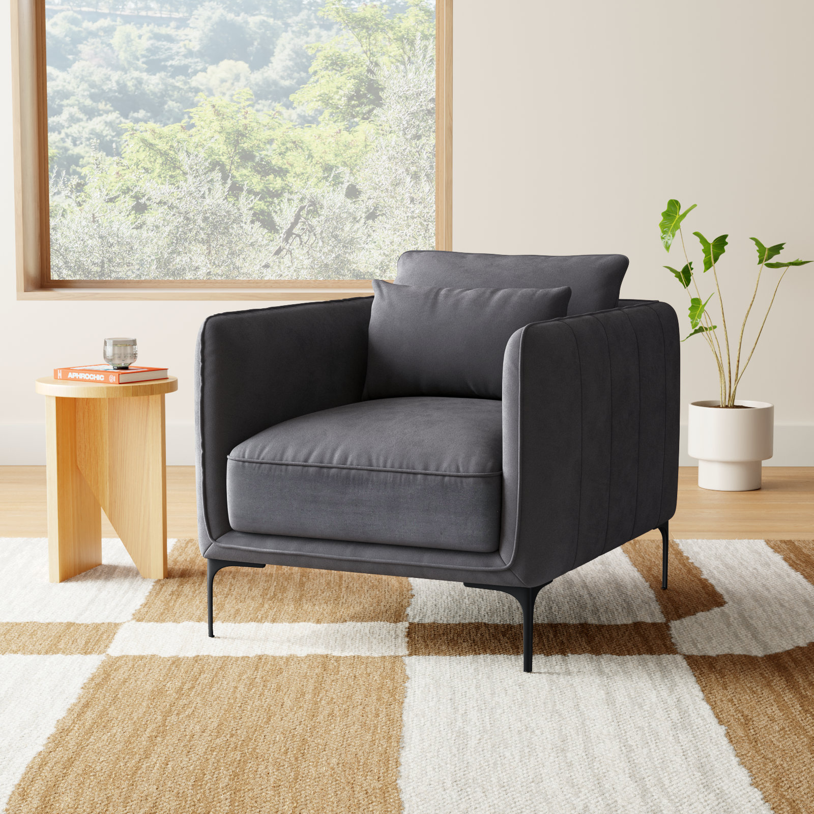 Rae Upholstered Armchair, Gray Velvet