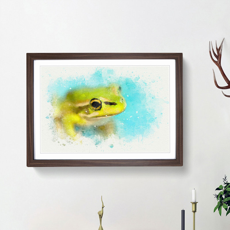 Green Frog in Abstract - Picture Frame Graphic Art Print, 62cm H x 87cm W x 2cm D, Walnut Framed