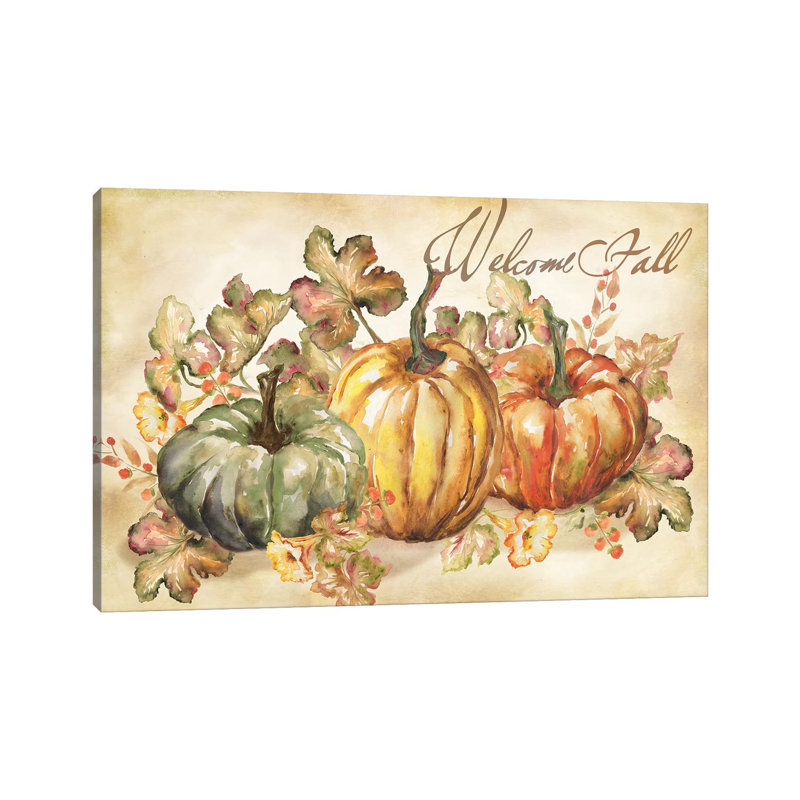 «Watercolor Harvest Welcome Fall» par Tre Sorelle Studios - impression, H 26 po x l 40 po x 1,5 po, Toile tendue, Aucun mat