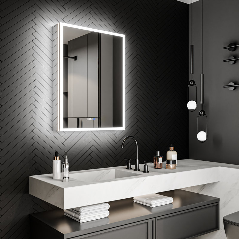 LED Recessed or Surface Frameless Medicine Cabinet with Mirror and Defogger, Magnifying Mirror, Adjustable Shelves, USB & Outlet